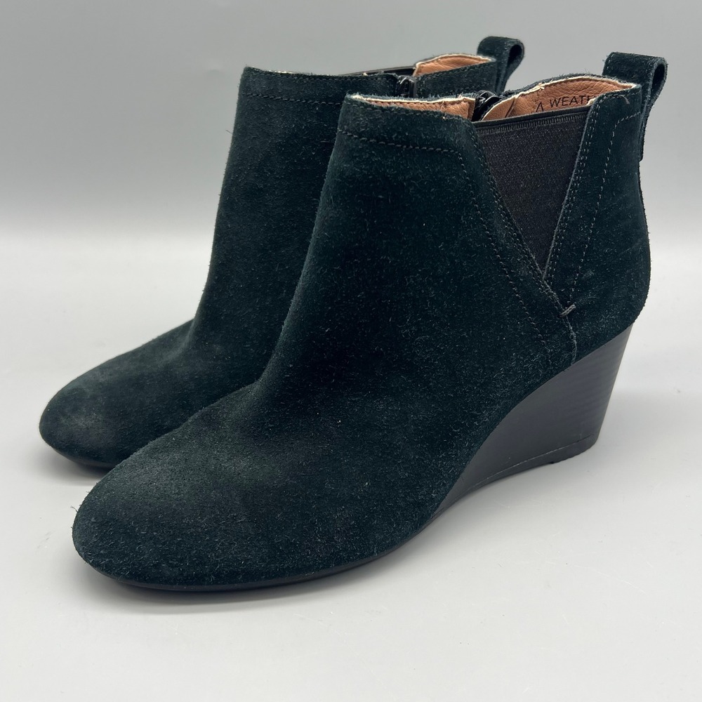 Vionic‎ Paloma Ankle Boots Women 6 Black Suede Weather Resistant Wedge EUC